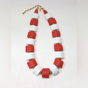 Avon Spectator Necklace Coral Red and White Disc Trio Gold 1986